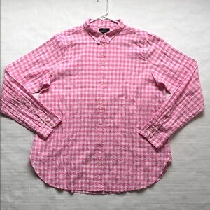 J. Crew Classic Gingham Pink and White Womens Button-up Shirt Size 16T
